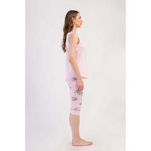 Conjunto de pantalones capri con cintura elástica y mangas abullonadas KADIN LYC SUPREM GENIS ASKILI ETEGI - Rosa - Rosa - Product Image 2