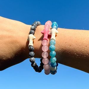2025 Summer Beach Naturstein Perlen Armband Edelstein Elastisches Armband Sinnvolles Rosenquarz Delphin Armband für Frauen Männer - Product Image 2