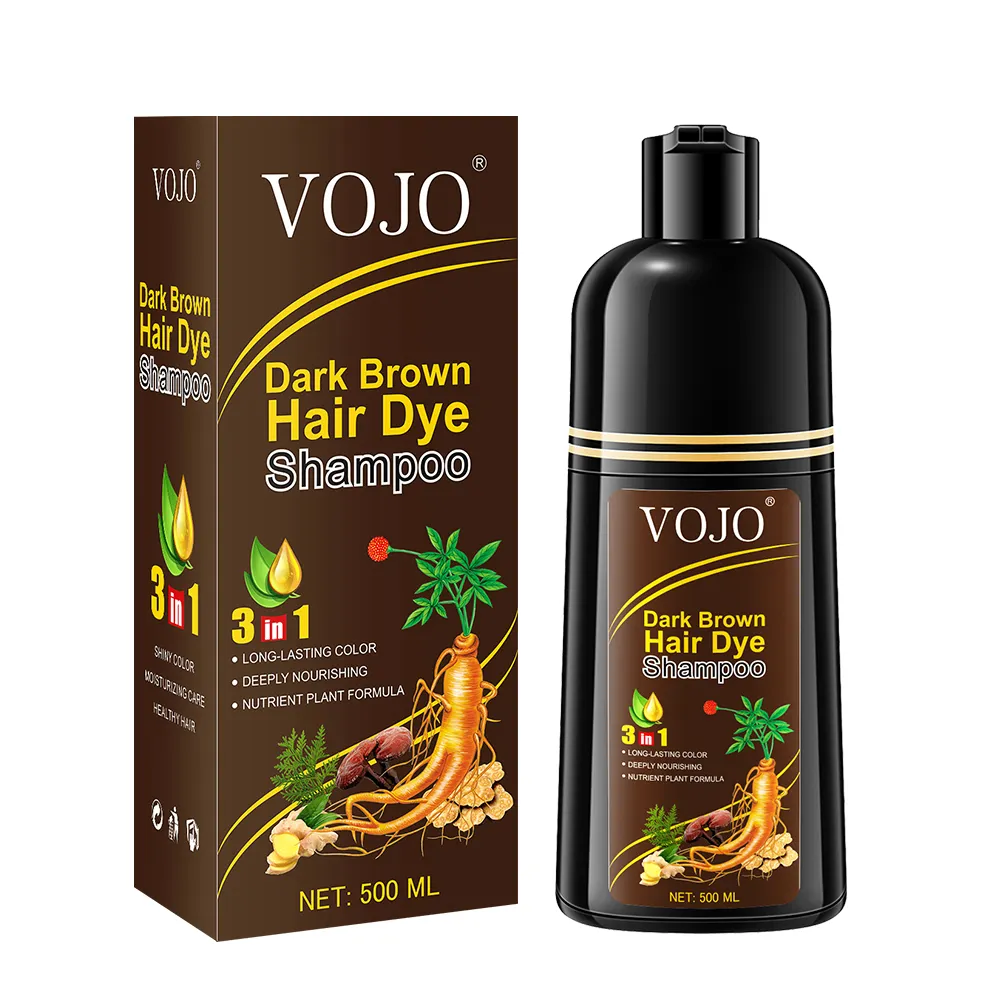 Tintura de cabelo 3 em 1 shampoo de ervas para cabelo semi-permanente com ginseng marrom preto