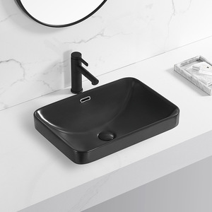 Lavabo de Cerámica para Encimera, de un Solo Orificio, Rectangular, Negro, para Baño, Fácil de Limpiar - Product Image 1