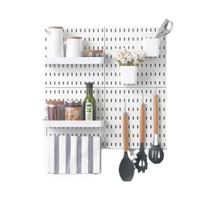 White plastic wall mounted pegboard and accessories No punching pegboard combination cheap wall pegboard organizers