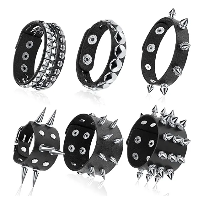 PU Leather Studded Bracelet Punk Bracelet Adjustable Goth Cuff Bracelet Gothic Rivet Buckle Wristband for Men Women