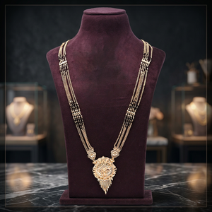 Gold Plated Pendant Mangalsutra, indian Mangalsutra Latest Design, Traditional Mangalsutra, <b>Black</b> Beads For Gold Mangalsutra. - Product Image 2