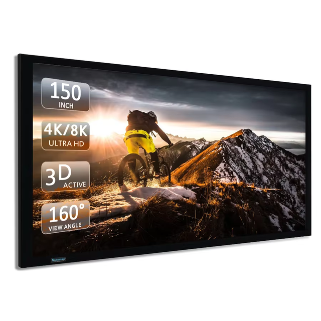 SCREEN PRO 150 Inch 16:9 90mm Width Black Velvet Aluminum Fixed Frame Matte White 4K UHD Laser Projector Screen Sound