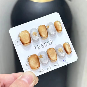 Lot de 10 faux ongles de luxe faits à la main, effet œil de chat, style français, stiletto, à presser, 3D, réutilisables, en acrylique, personnalisables avec votre marque privée - Product Image 6