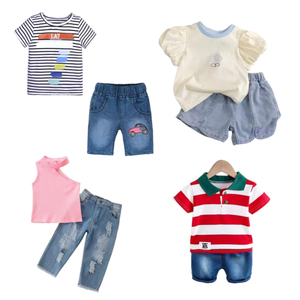 Vêtements en coton pour enfants en gros : ensembles avec hauts épaules dénudées, shorts en jean et motifs brodés – Tenues d'été pour enfants - Product Image 5