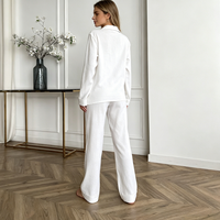 Ensemble de vêtements de nuit pour femmes Hongbo OEM, bordure côtelée, coton biologique, texture froissée, tissu double gaze, vêtements de nuit pour femmes, pyjamas d'été