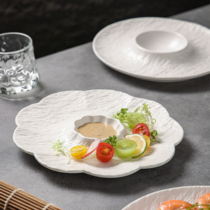 Ceramic Dumpling Plate Shrimp Plate With Dipping Saucer Round Serving Tray For Hotel Home Use - Product Image 2