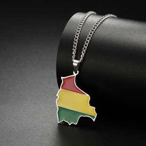 Collar de mapa de Bolivia esmaltado para mujeres y hombres, colgante de bandera boliviana de acero inoxidable, regalo de joyería de moda - Product Image 5