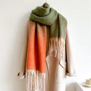 Tùy chỉnh màu gradient phụ nữ Khăn choàng chiếc khăn mềm Chunky mùa đông cổ Khăn CASHMERE cảm giác Pashmina với rìa