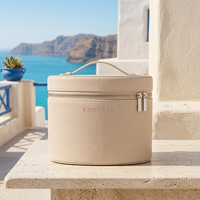Sac de maquillage KINGSTAR en PU beige, en cuir vegan grainé, avec poignée, double fermeture éclair, organiseur de cosmétiques de voyage