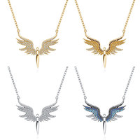 Collar de joyería de acero inoxidable de moda, regalo de cumpleaños Para Hija, collar de alas de Ángel de diamante CZ azul degradado delicado para mujer