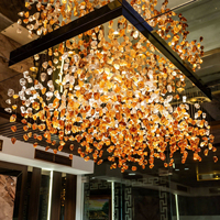 Lustre moderne sur mesure en verre et pierre dorée de grande taille pour hôtels, luminaire suspendu réglable en hauteur pour hall d'entrée