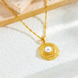 Gold Wire Wrapped Circle <b>Pearl</b> Jewelry <b>Set</b> For Women Everyday Wear Stainless Steel Necklace Earrings Ring <b>Set</b> - Product Image 2