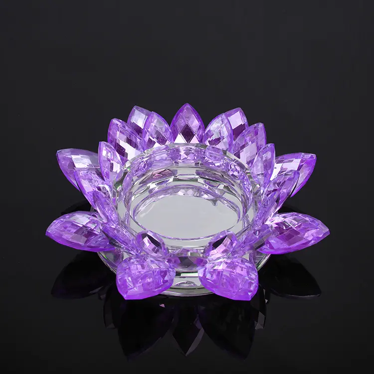 MH-H0098 belo suporte de vela de flor de lotus de cristal roxo