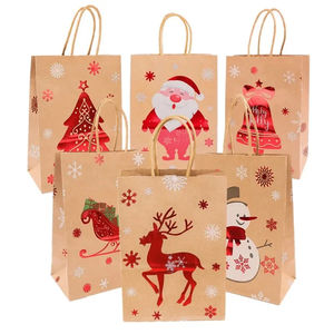 KM Oem Precio razonable Respetuoso con el medio ambiente Clásico Papá Noel Navidad Mini Bolsas de regalo de papel Kraft - Product Image 1
