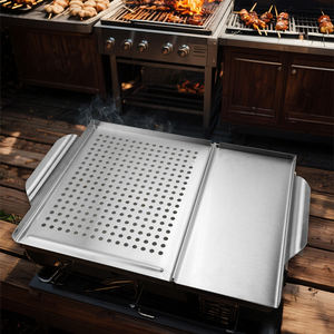 Wajan pemanggang persegi panjang baja antikarat Kemah 2-in-1, wajan potong panggangan piring pemanggang BBQ luar ruangan 2-in-1 - Product Image 1