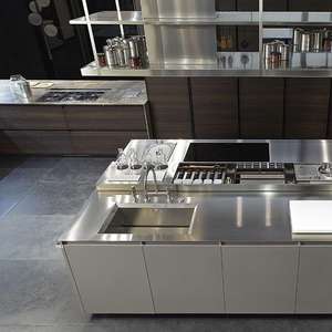 וילה מתכת מודולרית עץ אלומיניום ארון עץ עם עיצוב אי מטבח עם משטח אבן מלאכותי - Product Image 5