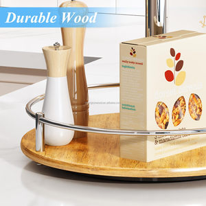 Estante de especias giratorio de 2 niveles de madera de bambú para cocina, 20 tarros, estante de cocina giratorio de acero inoxidable, estante de especias de madera redondo - Product Image 4