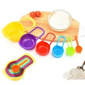Tasse à mesurer tasse à mesurer en plastique ensemble d'outils de cuisson 6 pièces combinaison de couleur arc-en-ciel cuillère à mesurer gâteau