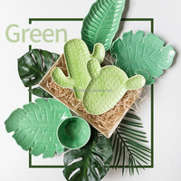 Plateau feuilles de Monstera en céramique bols à salade de chou plateau de service feuille de Monstera vert OEM