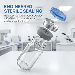Custom Size Cylindrical Clear and <b>Amber</b> Glass <b>Bottles</b> with Rubber Stopper Vial Containers for Medical Packaging 10ml - Product Image 5