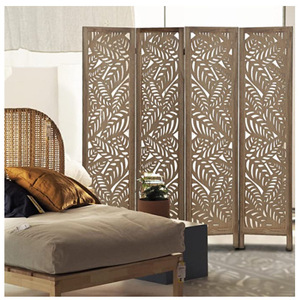 European Style Wooden Folding <b>Screen</b> Laser Cut <b>Leaf</b> Pattern Room Divider For Home Office Entryway Partition - Product Image 1
