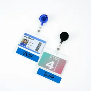 Wholesale Price PVC Clear Vinyl Horizontal Exhibition ID Card Name Badge Holder with Neck Strap