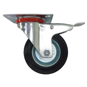 Roue pivotante universelle en acier et caoutchouc industrielle de 100 mm (4 pouces) avec frein pour chariot à main, capacité de charge de 70 kg, hauteur de charge de 123 mm - Product Image 1