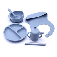 Ensemble de repas pour bébé en silicone durable, écologique et sans BPA, comprenant un bol, une assiette, une cuillère et un bavoir
