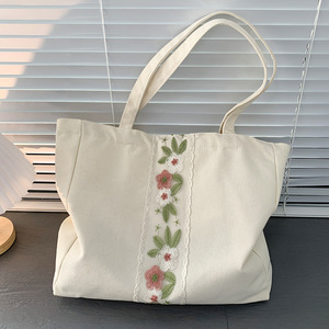 Reusable <b>Canvas</b> Tote <b>Bag</b> with Floral Pattern Magnetic Clasp & Embroidery <b>Large</b> Capacity for Daily Groceries Travel & Work Use - Product Image 3