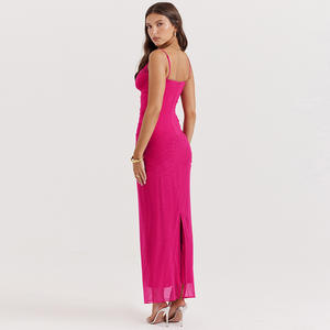 DAN6251 - Vestido Camisero de Encaje con Malla, Nuevo, Ajustado a la Cintura, Color Puro, Elegante - Product Image 1