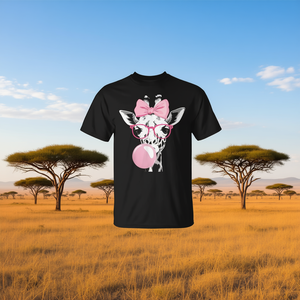 Camiseta con diseño de jirafa con gafas y masticando chicle rosa - Product Image 3