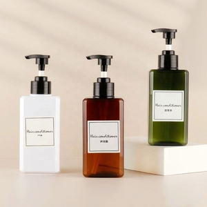 Square PET Bottles with Pump 300ml Amber Green White Body Soap Shampoo Conditioner Label Design - Product Image 4
