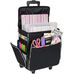 Collapsible Rolling Craft Bag Wheeled Scrapbook Tote for Scrapbooking & Art Travel Organizer Storage Bin for Paper Glue Tape