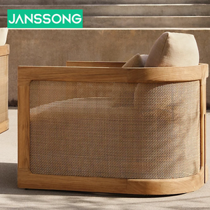 Conjunto de Muebles de Jardín de Teca de Estilo Moderno y Relajado con Paneles de Mimbre Tejido para Hotel, Parque o Jardín - Product Image 3