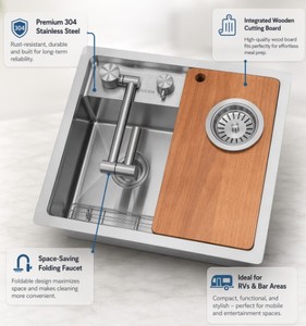Lavello da Cucina Nascosto in Acciaio Inox 304 a Vasca Singola con Copertura Rubinetto Pieghevole, Fatto a Mano, Moderno, <span class=keywords><strong>per</strong></span> <span class=keywords><strong>Camper</strong></span>, Bar, Casa - Servizio OEM ODM All'ingrosso - Product Image 3