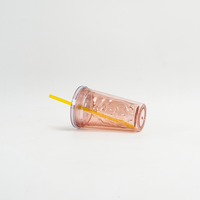 Gobelet isotherme réutilisable en plastique acrylique personnalisé de 14 oz, à double paroi, sans BPA, avec couvercle et paille