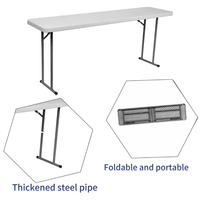 Table de banquet et de conférence en plastique de 183 cm de long, plateau fixe, pieds pliables, vente en gros.