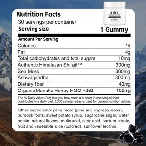 OEM/ODM 3-in-1 Wellness Sea <strong>Moss</strong> Shilajit Ashwagandha Gummies for Adults Immune Support &amp; Energy 30-count Gummy Candy - Product Image 4