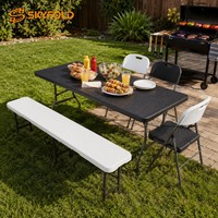 Table de pique-nique pliable en plastique de 6 pieds, style rotin marron, design contemporain pour usage en centre commercial, mobilier d'extérieur