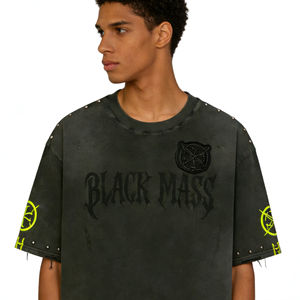 T-shirt Hip Hop Luxe Haute Qualité 300 GSM 100% Coton Tricoté Coupe Oversize Uni Effet Délavé Imprimé Rétro Streetwear - Product Image 2