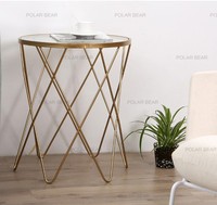 Ensemble nordique moderne de 2 tables basses rondes en verre trempé avec fil métallique Table d'appoint en verre pour le thé