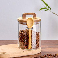Pot de rangement pour grains de café en verre avec couvercle en bois et cuillère, ensemble de boîtes hermétiques en bambou, 3 tailles, pour barista à domicile