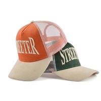 Gorra de béisbol de malla personalizada de calidad premium, de 5 paneles, bicolor, con logo bordado, gorra trucker de pana premium