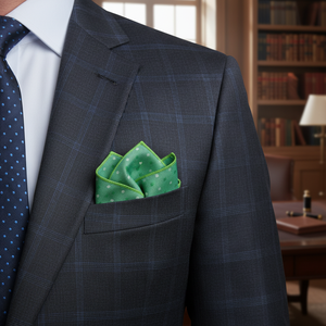 Green and <b>White</b> Checkered Cotton <b>Pocket</b> <b>Square</b> - Product Image 3
