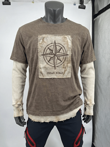 T-shirt gaufré tricoté pour homme, personnalisé, brodé, appliqué, vintage, coupe ample, en coton délavé à l'acide 300-340 g/m², double épaisseur, manches longues - Product Image 3