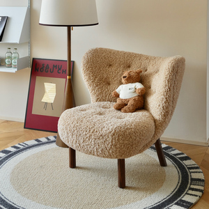 Poltrona Lounge in Shearling Stile Wabi Sabi, Sedia Relax in Legno Massello Stile <span class=keywords><strong>Petra</strong></span> Francese, Poltrona Reclinabile - Product Image 1