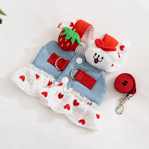 Adorable fraise <span class=keywords><strong>amour</strong></span> <span class=keywords><strong>coeur</strong></span> printemps été chien dessiner robe avec laisse - Product Image 6