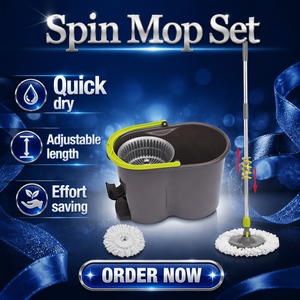 Set Mop con Secchio Girevole a 360 Gradi, Manico in Acciaio Resistente, Sistema di Strizzatura Automatica a Doppio Azionamento, Ricambio Mop in <span class=keywords><strong>Microfibra</strong></span> Magica <span class=keywords><strong>per</strong></span> <span class=keywords><strong>Pavimenti</strong></span> - Product Image 3